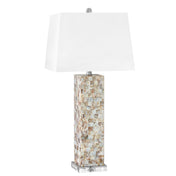 Table Lamp, 31 Inch, Mother of Pearl Resin Base with White Shade