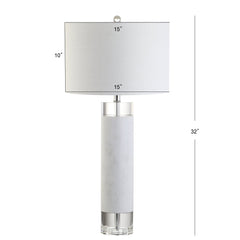 Table Lamp, 32 In, Marble and Crystal Base with White Cotton Drum Shade