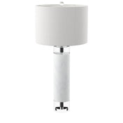 Table Lamp, 32 In, Marble and Crystal Base with White Cotton Drum Shade