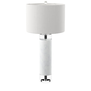 Table Lamp, 32 In, Marble and Crystal Base with White Cotton Drum Shade