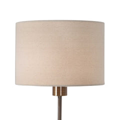 Table Lamp, 34 Inch Tall, Antique Brass Base with Beige Linen Shade