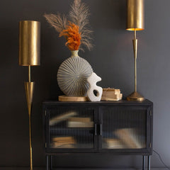 Table Lamp, 40 In Tall, Gold Metal with Gold Shade