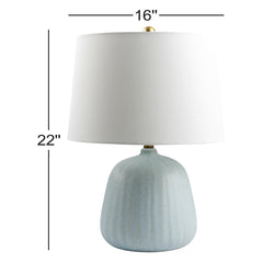 Table Lamp, Aqua Ceramic Base with White Linen Shade