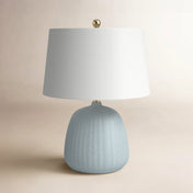Table Lamp, Aqua Ceramic Base with White Linen Shade