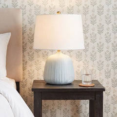 Table Lamp, Aqua Ceramic Base with White Linen Shade