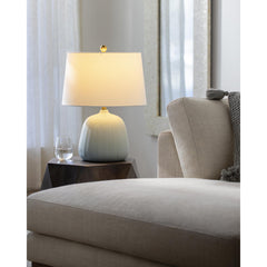 Table Lamp, Aqua Ceramic Base with White Linen Shade