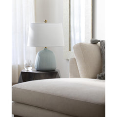 Table Lamp, Aqua Ceramic Base with White Linen Shade