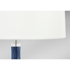 Table Lamp, Blue and White with White Drum Shade