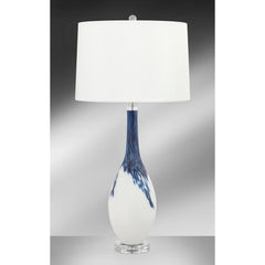 Table Lamp, Blue and White with White Drum Shade