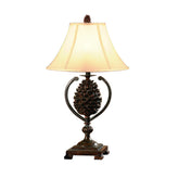 Table Lamp, Brown Metal and Resin Base with Bell Shade