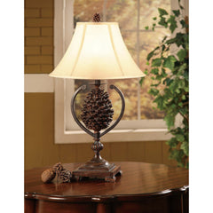 Table Lamp, Brown Metal and Resin Base with Bell Shade
