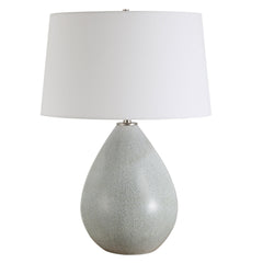 Table Lamp, Ceramic Base with Gray Drip Glaze and White Linen Shade