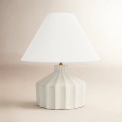 Table Lamp, Ceramic Base with Linen Shade, Matte Concrete