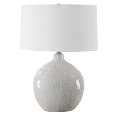 Table Lamp, Ceramic with White Glaze and Brushed Nickel Accents
