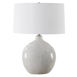 Table Lamp, Ceramic with White Glaze and Brushed Nickel Accents