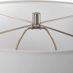 Table Lamp, Ceramic with White Glaze and Brushed Nickel Accents