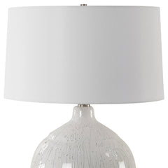 Table Lamp, Ceramic with White Glaze and Brushed Nickel Accents
