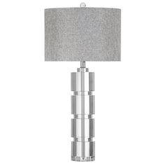 Table Lamp, Crystal Base with White Linen Shade
