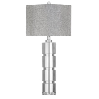 Table Lamp, Crystal Base with White Linen Shade
