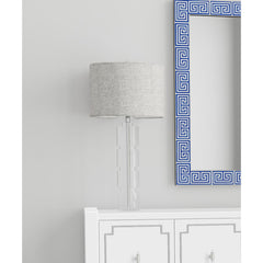 Table Lamp, Crystal Base with White Linen Shade