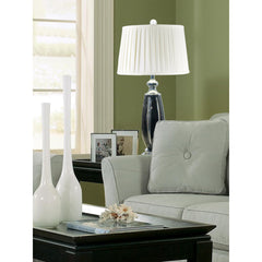Table Lamp, Crystal Base with White Shade