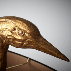 Table Lamp, Gold Resin and Crystal Bird Base with Black Drum Shade