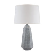 Table Lamp, Gray Ceramic with White Drum Shade