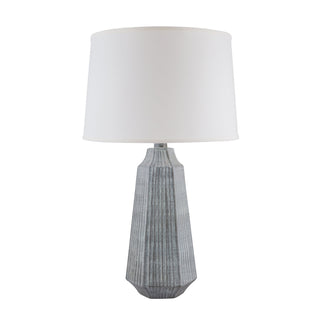 Table Lamp, Gray Ceramic with White Drum Shade