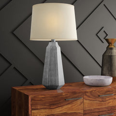 Table Lamp, Gray Ceramic with White Drum Shade