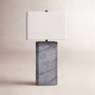 Table Lamp, Gray Marble Base with White Linen Shade