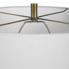 Table Lamp, Green Ceramic Base with White Linen Drum Shade