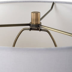 Table Lamp, Green Glass with White Linen Shade