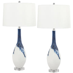 Table Lamp, Hand-Blown Glass in Blue and White with Acrylic Base