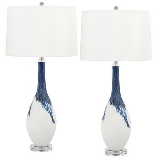 Table Lamp, Hand-Blown Glass in Blue and White with Acrylic Base