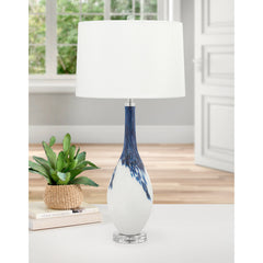 Table Lamp, Hand-Blown Glass in Blue and White with Acrylic Base