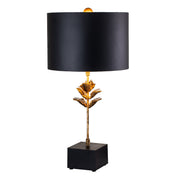 Table Lamp in Antiqued Gold with Black Drum Shade