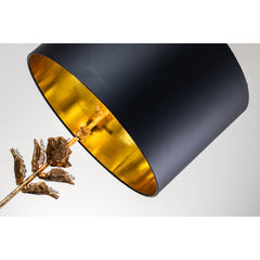 Table Lamp in Antiqued Gold with Black Drum Shade