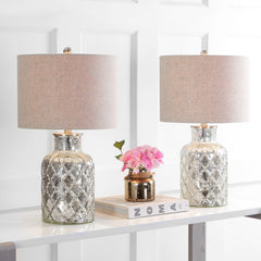 Table Lamp, Mercury Silver Glass Base with Gray Linen Shade