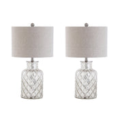 Table Lamp, Mercury Silver Glass Base with Gray Linen Shade