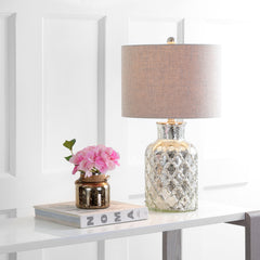Table Lamp, Mercury Silver Glass Base with Gray Linen Shade