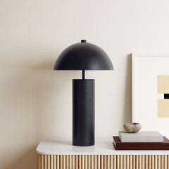 Table Lamp, Metal Dome Shade, Brass with Black Base