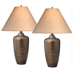 Table Lamp, Single Light, Hammered Bronze with Paper Shade