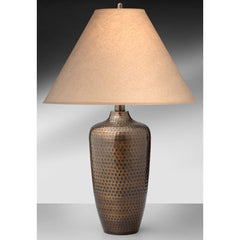 Table Lamp, Single Light, Hammered Bronze with Paper Shade