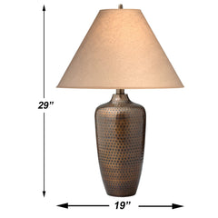 Table Lamp, Single Light, Hammered Bronze with Paper Shade