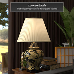 Table Lamp, Temple Jar Style, Black with White Floral Design