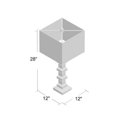 Table Lamp, Two-Light, Clear Base with Off-White Square Shade