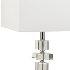 Table Lamp, Two-Light, Clear Base with Off-White Square Shade