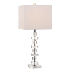 Table Lamp, Two-Light, Clear Base with Off-White Square Shade