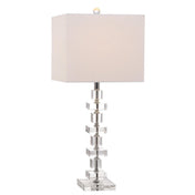 Table Lamp, Two-Light, Clear Base with Off-White Square Shade