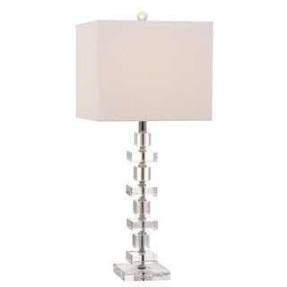 Table Lamp, Two-Light, Clear Base with Off-White Square Shade